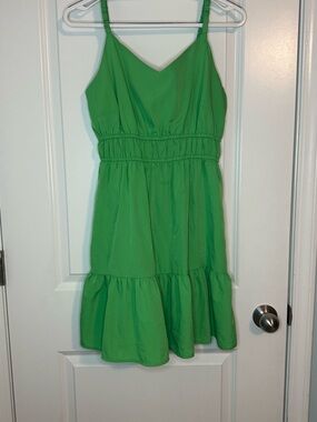 Girls' Green Ruffle-Hem Sundress with Elastic Waist